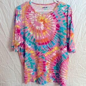 Bright Tie Dye Elbow-Sleeve Rash Guard Swim Tee